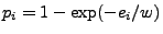 $p_i = 1-\exp(-e_i/w)$