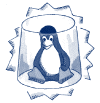 Graphic of a penguin sitting in a glass container