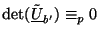 $\det(\tilde{\underline{U}}_{b'}) \equiv_p 0$