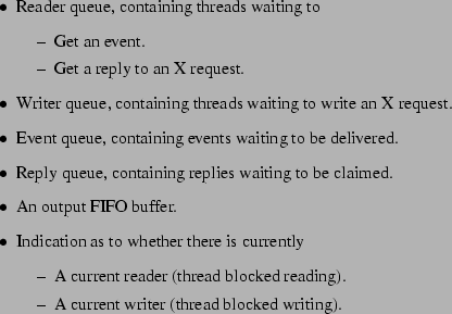\begin{figure}\begin{itemize}
\item Reader queue, containing threads waiting to
...
...rent writer (thread blocked writing).
\end{itemize}\end{itemize}%%
\end{figure}