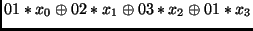 $\displaystyle 01 * x_0 \oplus 02 * x_1 \oplus 03 * x_2 \oplus 01 * x_3$