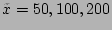 $\tilde{x} = 50, 100, 200$