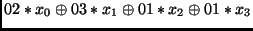 $\displaystyle 02 * x_0 \oplus 03 * x_1 \oplus 01 * x_2 \oplus 01 * x_3$