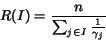 \begin{displaymath}
R(I) = \frac{n}{\sum_{j \in I}{\frac{1}{\gamma_j}}}
\end{displaymath}